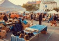 Vintage stores, customers and vendors of the popular second-hand market in austrian capital Royalty Free Stock Photo