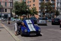 Classic rare American muscle car, Ford Shelby Cobra 427 vintage blue convertible.