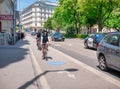 Cyclists riding bicycles on the special lanes in Vienna, Austria Royalty Free Stock Photo