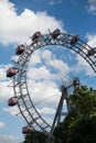 Vienna, Austria JUNE 5, 2018: ferris wheel with red cabines called Wurstelprater in Prater park in Vienna, Austria Royalty Free Stock Photo