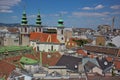 Panoramic view of the city of Vienna with the towers of the Mariahilfer church.