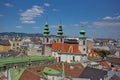 Panoramic view of the city of Vienna with the towers of the Mariahilfer church.