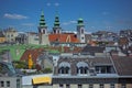 Panoramic view of the city of Vienna with the towers of the Mariahilfer church.