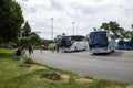 Parking of tourist buses on the intercity highway in Austria