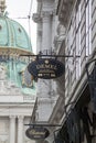 Vienna, Austria - June 28, 2018: Street sign of the famous confectionery cafe Demel