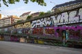 View of graffiti on the Danube Canal embankment in Vienna Royalty Free Stock Photo