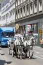 Walking cart with horses on the street in Vienna