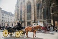 Vienna, Austria - March 23, 2019: coachman in carriage with horses near St. Stephen`s Cathedral Vienna