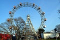 VIENNA, AUSTRIA - MARCH 18, 2016: The red cabin of oldest Ferris Wheel in Prater park on sky background Vienna Prater Wurstelprat Royalty Free Stock Photo