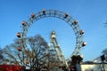 VIENNA, AUSTRIA - MARCH 18, 2016: The red cabin of oldest Ferris Wheel in Prater park on sky background Vienna Prater Wurstelprat Royalty Free Stock Photo