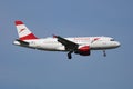 Austrian Airlines Airbus A319 OE-LDC passenger plane arrival and landing at Vienna Airport Royalty Free Stock Photo