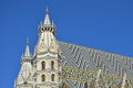 Vienna, Austria. Details of the roof and tower of the Stephansdom -St Stephans`s church, one of the main touristic destination of