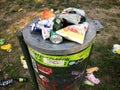 Vienna, Austria. 3 May 2020. Full trash can in parks and gardens