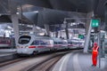 VIENNA, AUSTRIA - MAY 27: The Intercity-Express  Deutsche Bahn ICE train on main railway station of Vienna Wien Hauptbahnhof Royalty Free Stock Photo