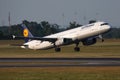 Lufthansa Airbus A321 D-AIRC passenger plane departure and take off at Vienna Airport