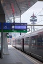 VIENNA, AUSTRIA - MAY 27: The train to Vienna - Innsbruck - Zurich before departure. The platform of main railway station of