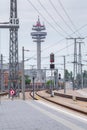 VIENNA, AUSTRIA - MAY 27: View of the telecommunication tower A1 Telekom Austria Group, from the platform of main railway station