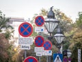 No Stopping signs, many of them on a single place, abiding by European Road Standards