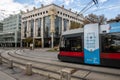 VIENNA, AUSTRIA - 20 November 2023: Badner Bahn Tram in Vienna City Centre in Austria