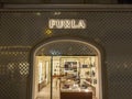 Furla logo in front of their main boutique for Vienna.