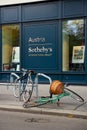 Fallen bicycle in front of sotheby`s