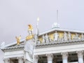 VIENNA, AUSTRIA, OCTOBER, 9, 2017 athena statue at the front of parliament house in vienna