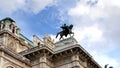 VIENNA, AUSTRIA-OCTOBER, 9, 2017: close up of the state opera house and statue of a man on a horse in vienna Royalty Free Stock Photo