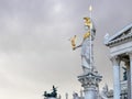 VIENNA, AUSTRIA, OCTOBER, 9, 2017 close view of the athena statue in front of the parliament building in vienna