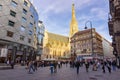Vienna, Austria - October 2021: Graben street with Haas house and  St. Stephen`s cathedral on Stephansplatz square Royalty Free Stock Photo