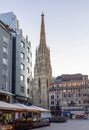 Vienna, Austria - October 2021: Graben street with Haas house and St. Stephen`s cathedral on Stephansplatz square