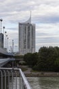 VIENNA, AUSTRIA - October 11, 2018: Hochhaus Highrise residential building designed by Harry Seidler at New Danube in Vienna