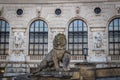 Hofburg Palace facade closeup view and lion sculpture