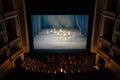 VIENNA, AUSTRIA - OCTOBER 2019: Interior of Vienna State Opera House Performance hall with visitors. Wiener Staatsoper