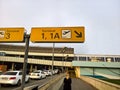 Vienna, Austria, October 13, 2019 .Vienna international airport. Outside buildings with directional signs