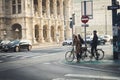 Morning view of Vienna city streets with cars and bicycles