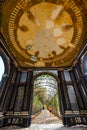 Romantic garden walkway forming a green tunnel of acacias in summer residence located in Vienna Royalty Free Stock Photo