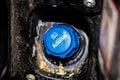 View of AdBlue refill cap on the car, a Diesel exhaust fluid or an aqueous urea solution for