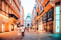 Vienna, Austria. People walking on Graben street with many famous expensive boutiques. Royalty Free Stock Photo