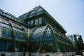 13.06.19. Vienna, Austria. The Schoenbrunn park and the historical building from green color of metal and glass. Greenhouse of tro Royalty Free Stock Photo