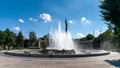 The fountain and statue of the Soviet War Memorial at Schwarzenbergplatz Square in Vienna Royalty Free Stock Photo