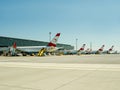 Vienna, Austria - September 17, 2012. Schwechat Airport in Vienna with parked airplanes