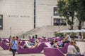 Vienna, Austria - September , 15, 2019: nTourists, young couples, teenagers and families relaxing in the benches of the
