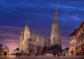 St. Stephen`s Cathedral at night in Vienna, Austria