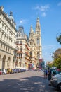 Vienna, Austria - 19.08.2018: Tall gothic building of Vienna cit