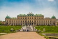 Vienna, Austria. Upper Belvedere Palace with reflection in the water fountain