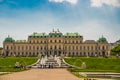 Vienna, Austria. Upper Belvedere Palace with reflection in the water fountain