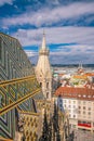 Vienna city skyline, aerial view from St. Stephen`s Cathedral in Austria Royalty Free Stock Photo