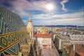 Vienna city skyline, aerial view from St. Stephen`s Cathedral in Austria Royalty Free Stock Photo