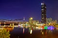 Vienna Donaustadt financial and bussines district and Danube river evening view