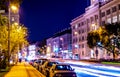 Vienna. Houses with Old architecture. Illuminated by purple lights